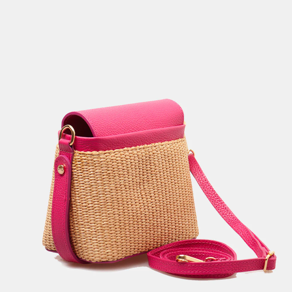Borsa Donna a Mano VIAVERDI in Pelle Fucsia e Rafia Made in Italy Linea Montalcino - Image 3