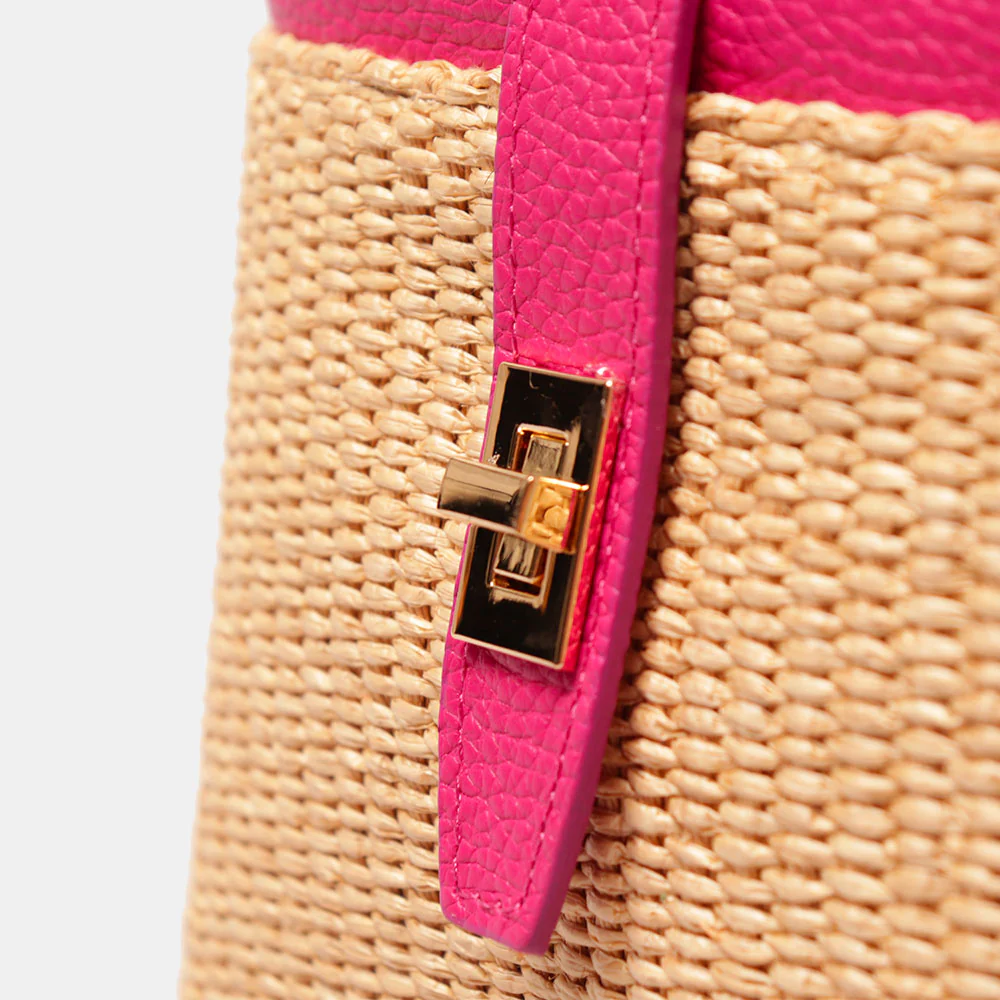 Borsa Donna a Mano VIAVERDI in Pelle Fucsia e Rafia Made in Italy Linea Montalcino - Image 6