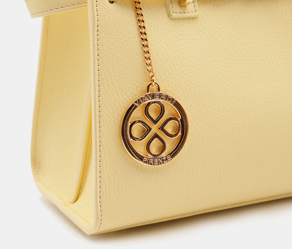 Borsa Donna a Mano VIAVERDI in Pelle Gialla Made in Italy linea Artimino - Image 9