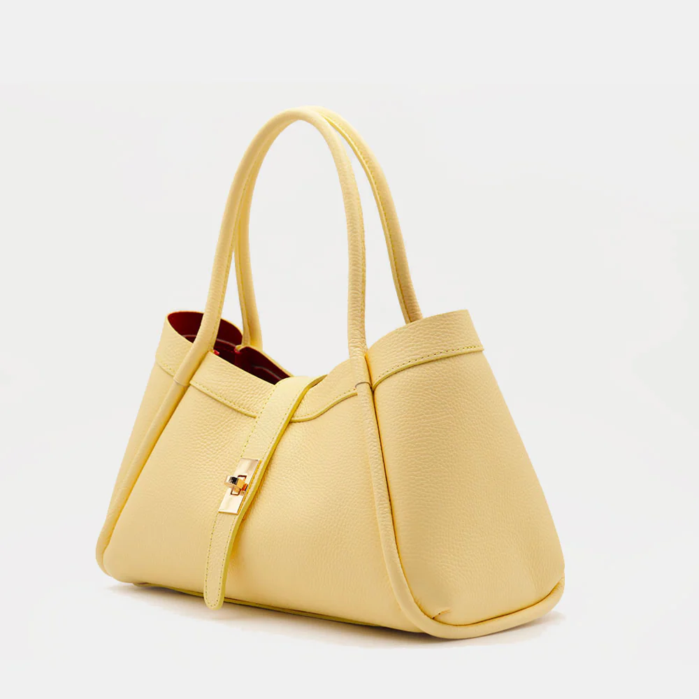 Borsa Donna a Mano VIAVERDI in Pelle Gialla Made in Italy linea Cortona - Image 3
