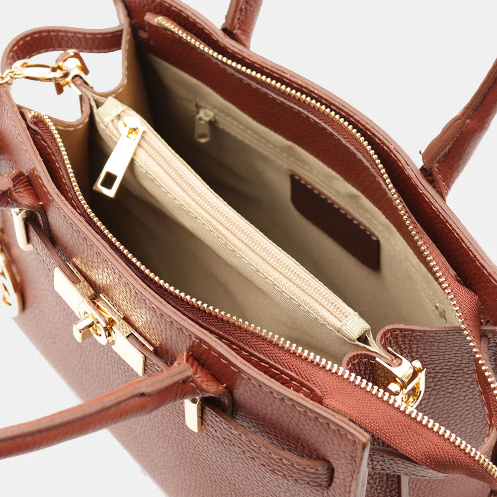 Borsa Donna a Mano VIAVERDI in Pelle Marrone Made in Italy linea Artimino - Image 8