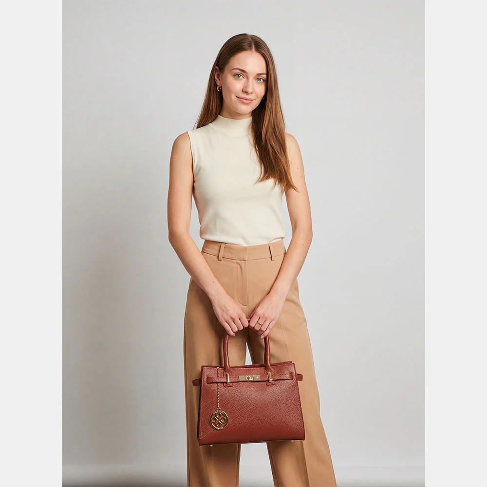 Borsa Donna a Mano VIAVERDI in Pelle Marrone Made in Italy linea Artimino - Image 9
