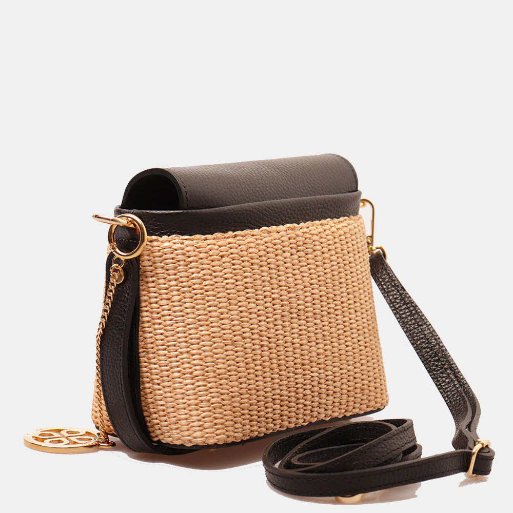 Borsa Donna a Mano VIAVERDI in Pelle Nera e Rafia Made in Italy Linea Montalcino - Image 3