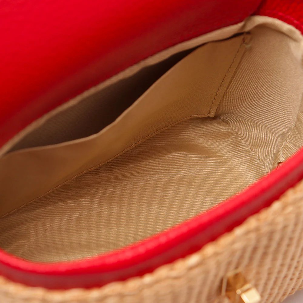 Borsa Donna a Mano VIAVERDI in Pelle Rossa e Rafia Made in Italy Linea Montalcino - Image 5