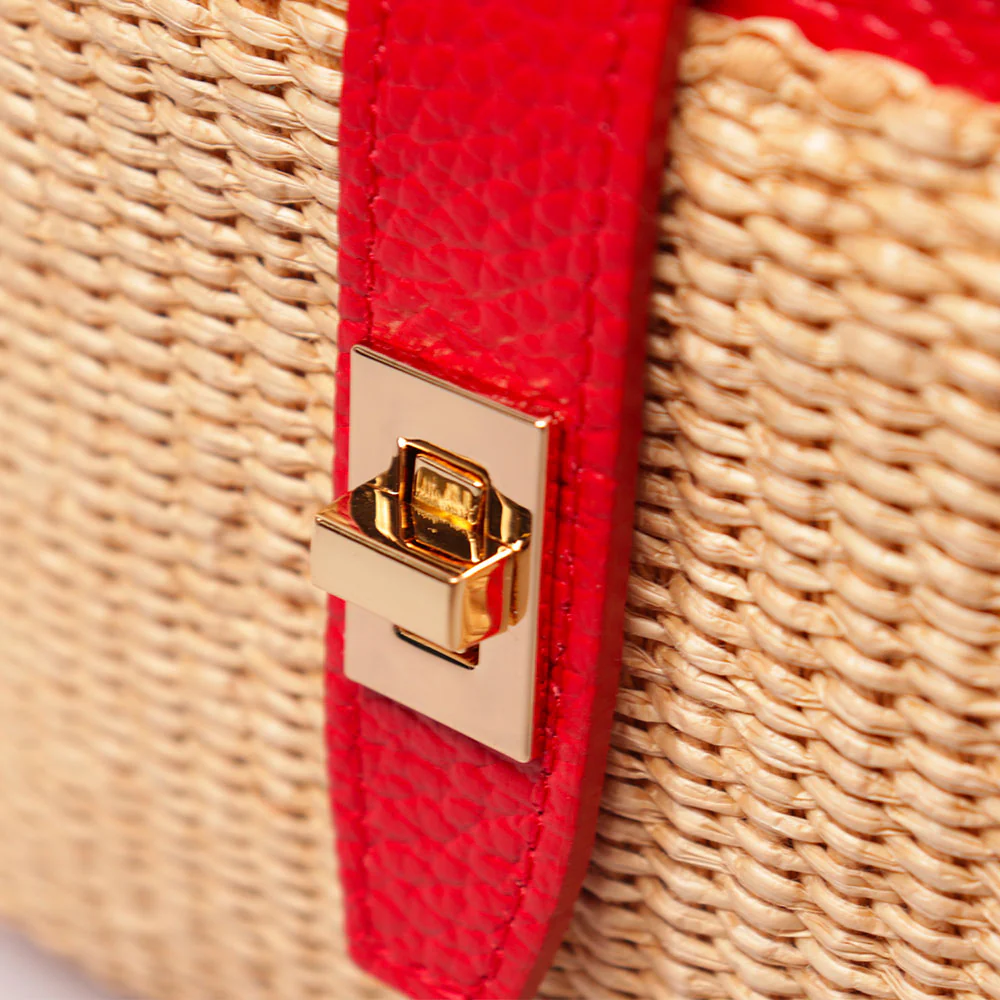 Borsa Donna a Mano VIAVERDI in Pelle Rossa e Rafia Made in Italy Linea Montalcino - Image 6