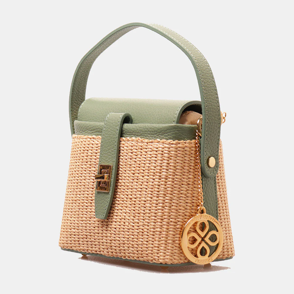 Borsa Donna a Mano VIAVERDI in Pelle Verde Menta e Rafia Made in Italy Linea Montalcino - Image 2