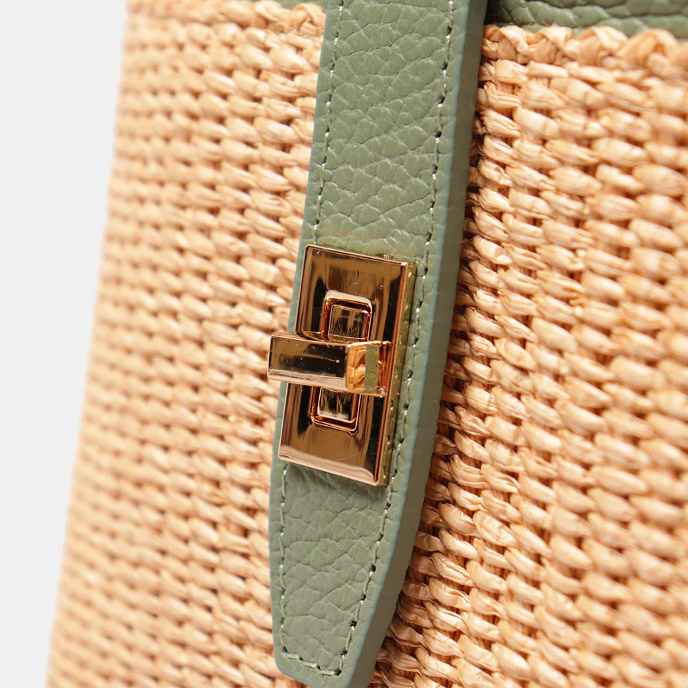 Borsa Donna a Mano VIAVERDI in Pelle Verde Menta e Rafia Made in Italy Linea Montalcino - Image 4