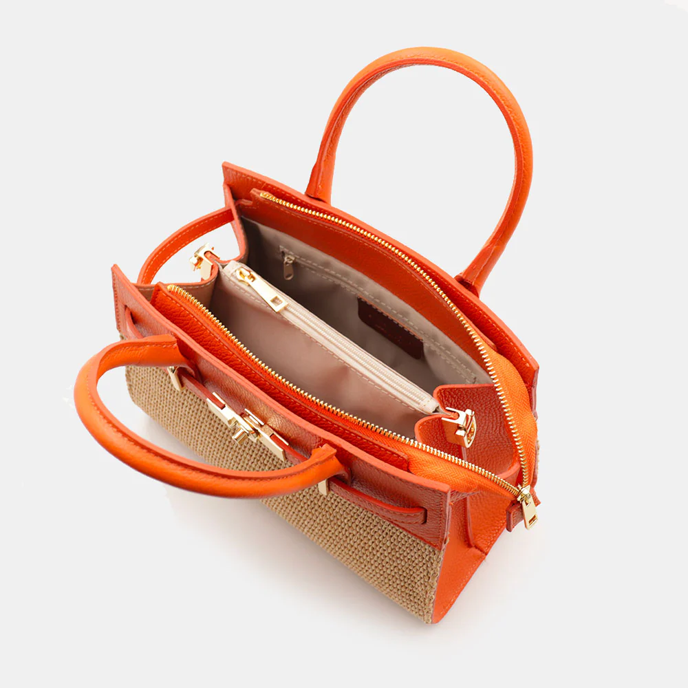 Borsa Donna a Mano VIAVERDI in Rafia e Pelle Arancione Made in Italy linea Artimino - Image 10