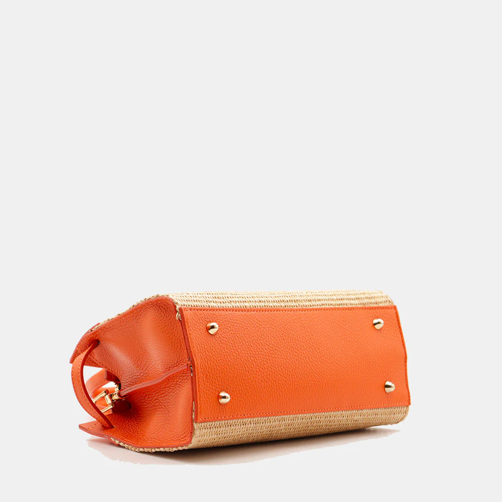 Borsa Donna a Mano VIAVERDI in Rafia e Pelle Arancione Made in Italy linea Artimino - Image 12