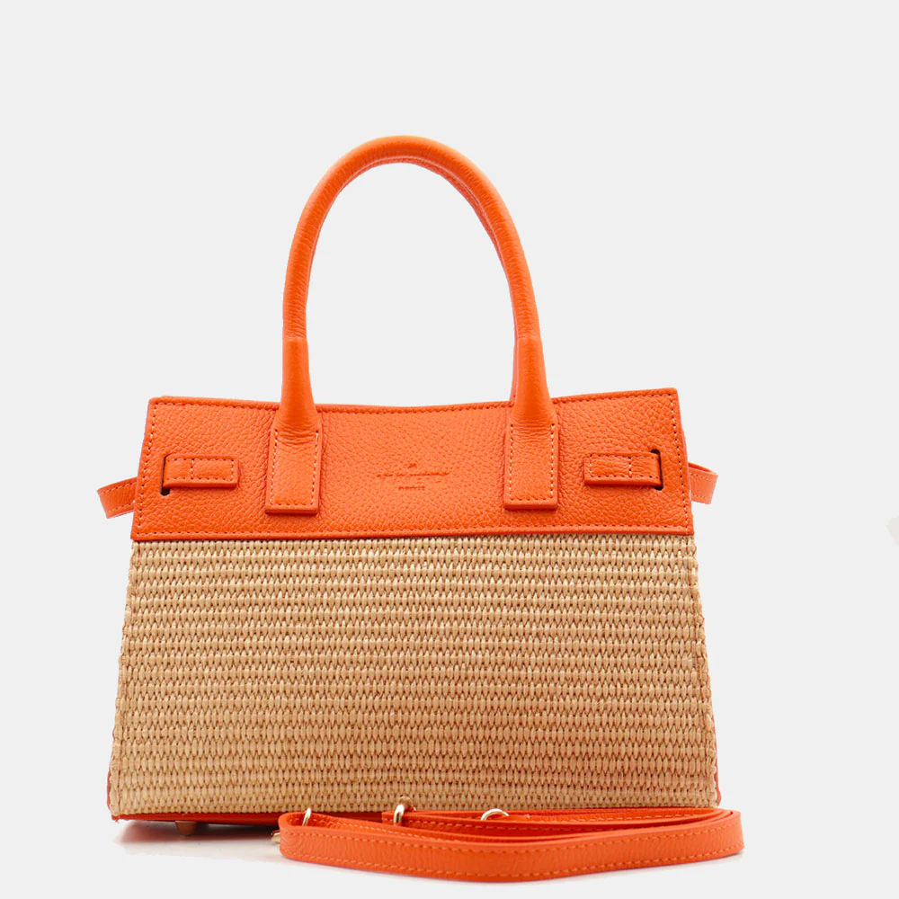 Borsa Donna a Mano VIAVERDI in Rafia e Pelle Arancione Made in Italy linea Artimino - Image 6