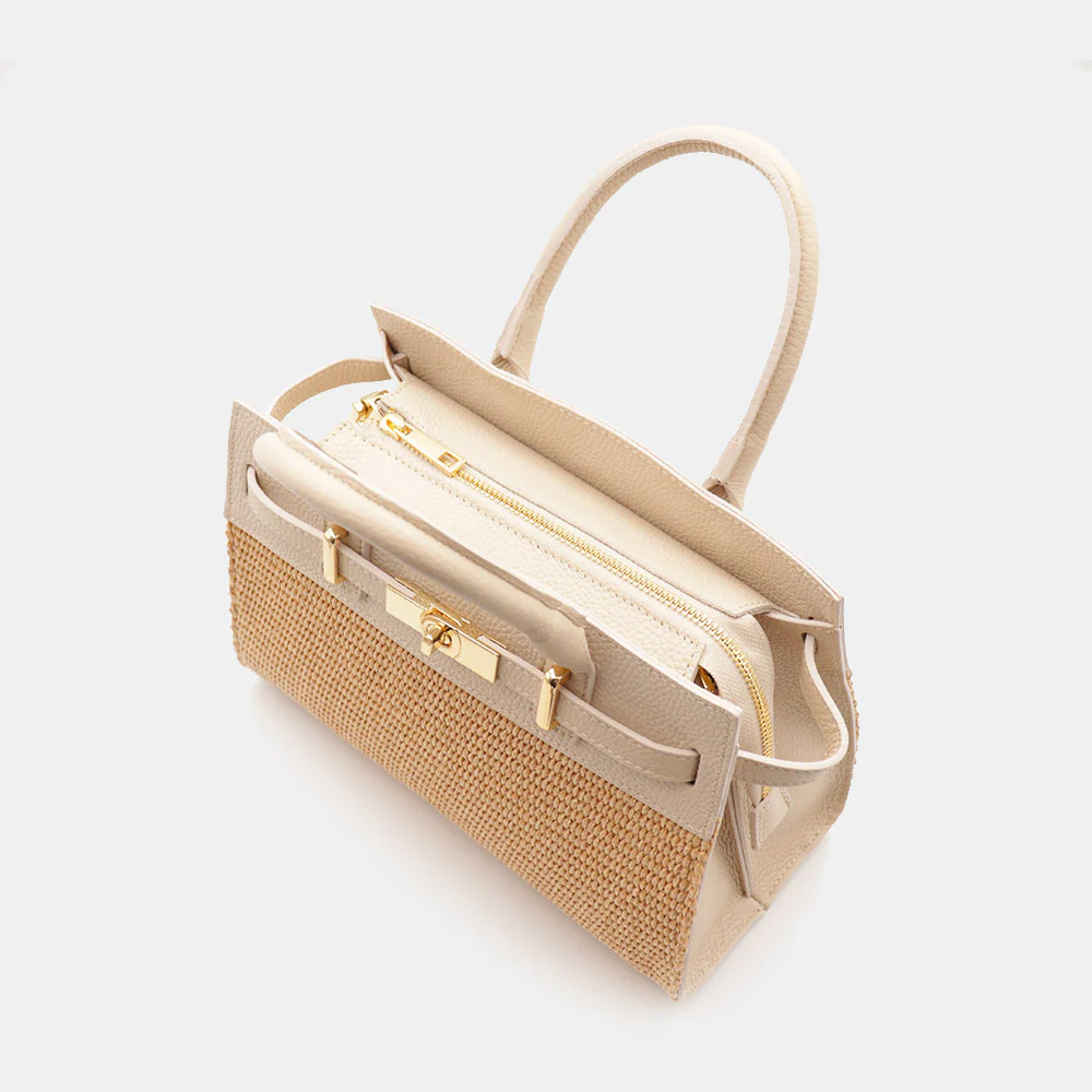 Borsa Donna a Mano VIAVERDI in Rafia e Pelle Avorio Made in Italy linea Artimino - Image 10