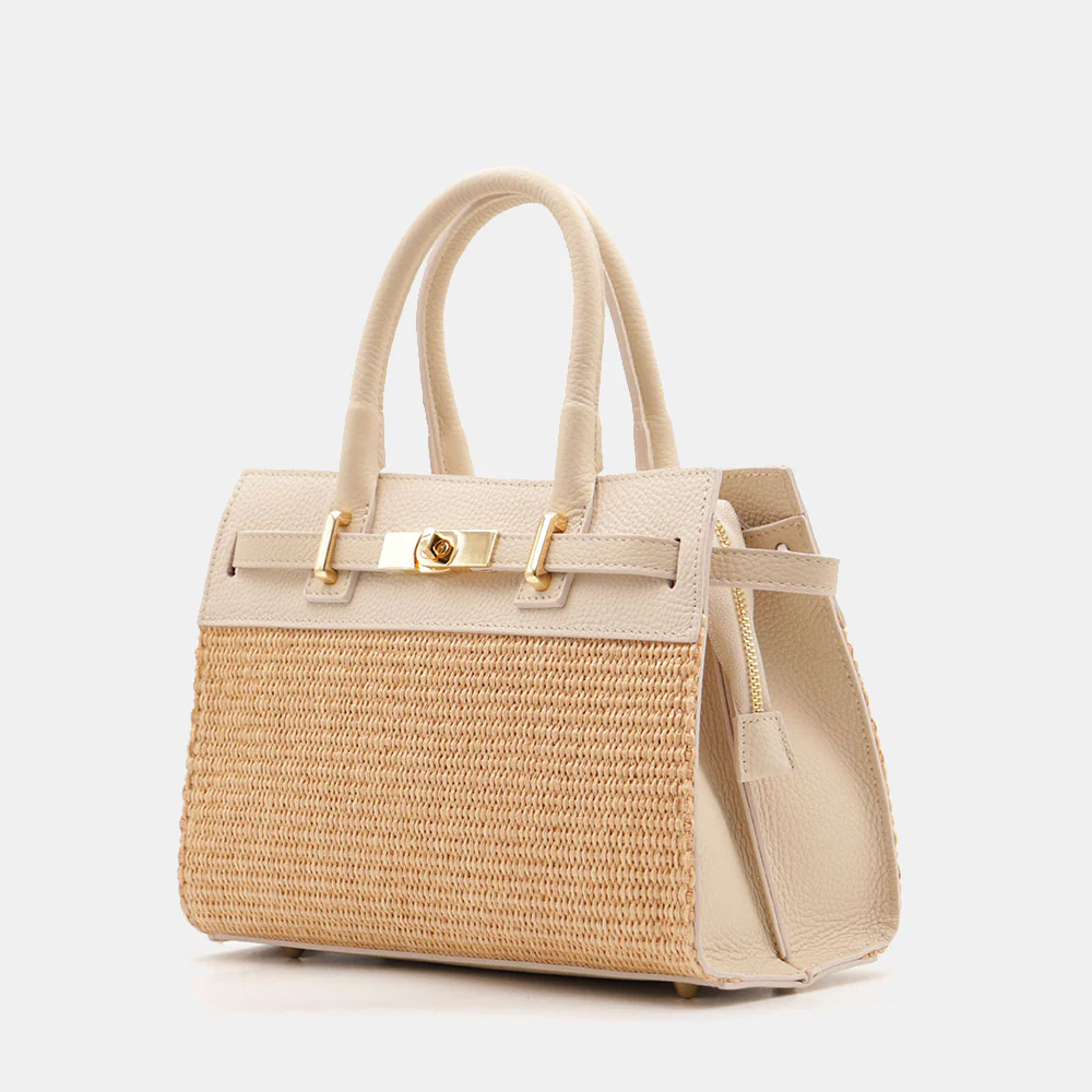 Borsa Donna a Mano VIAVERDI in Rafia e Pelle Avorio Made in Italy linea Artimino - Image 3