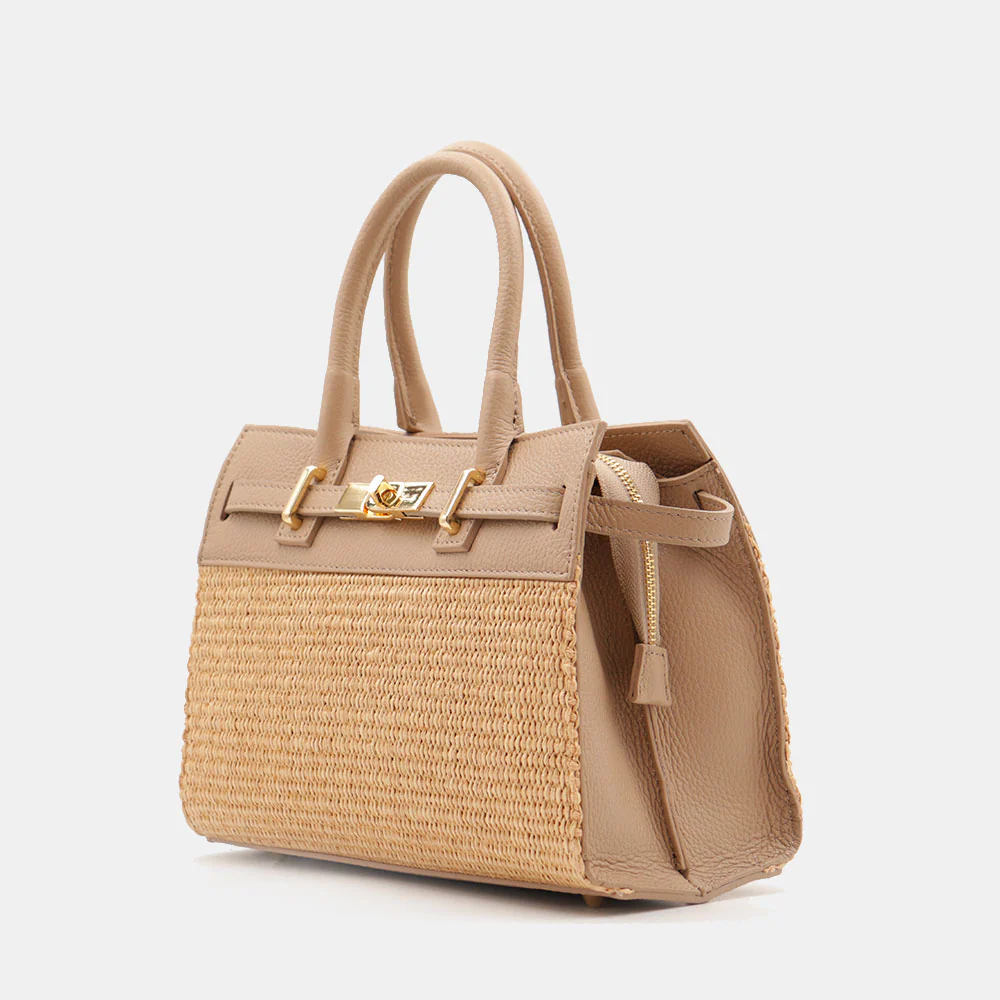 Borsa Donna a Mano VIAVERDI in Rafia e Pelle Beige Made in Italy linea Artimino - Image 3