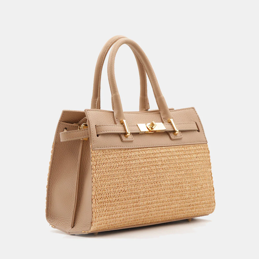 Borsa Donna a Mano VIAVERDI in Rafia e Pelle Beige Made in Italy linea Artimino - Image 5