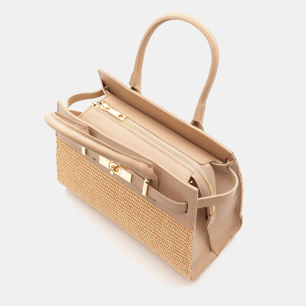 Borsa Donna a Mano VIAVERDI in Rafia e Pelle Beige Made in Italy linea Artimino - Image 9