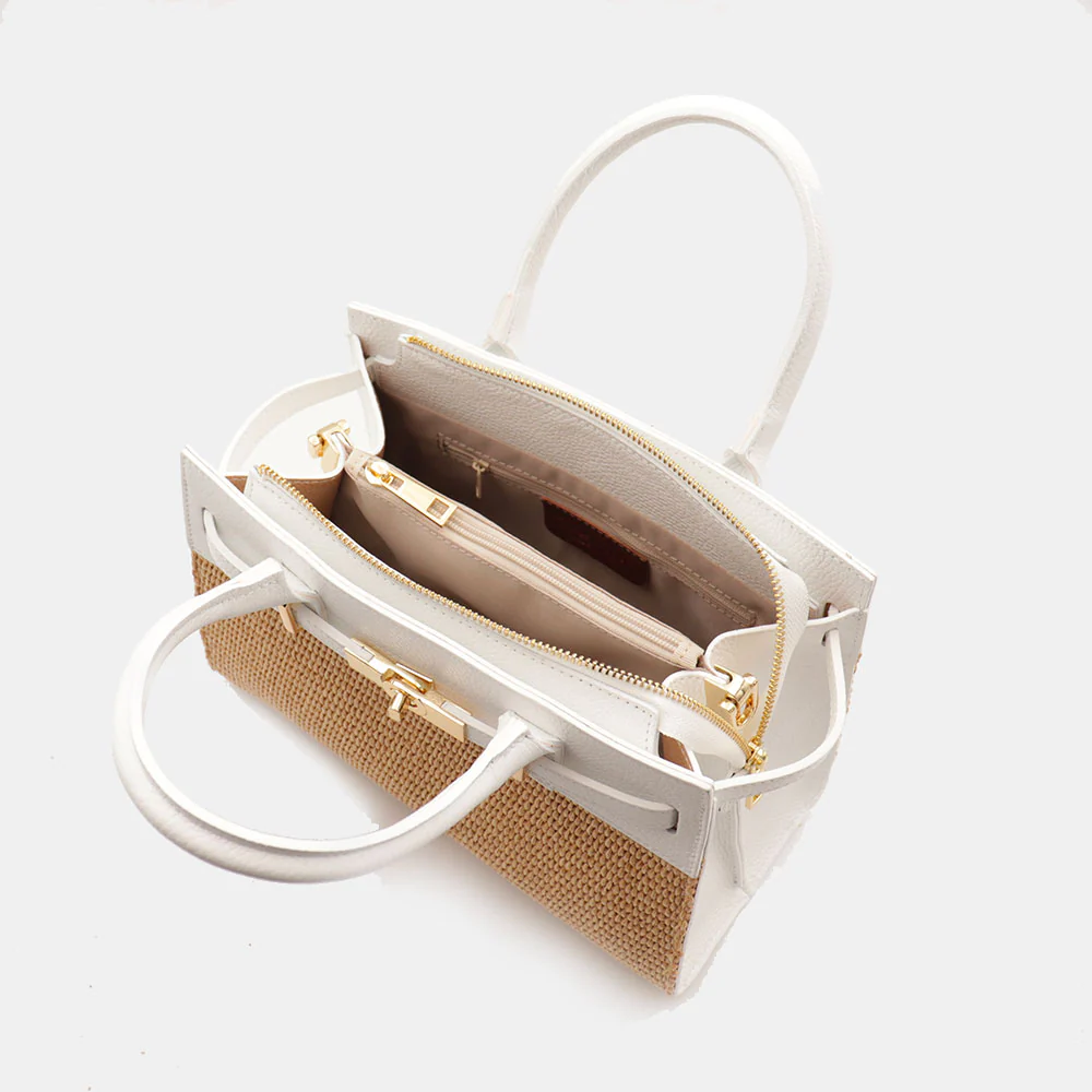 Borsa Donna a Mano VIAVERDI in Rafia e Pelle Bianca Made in Italy linea Artimino - Image 10