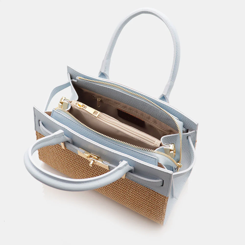 Borsa Donna a Mano VIAVERDI in Rafia e Pelle Celeste Made in Italy linea Artimino - Image 10