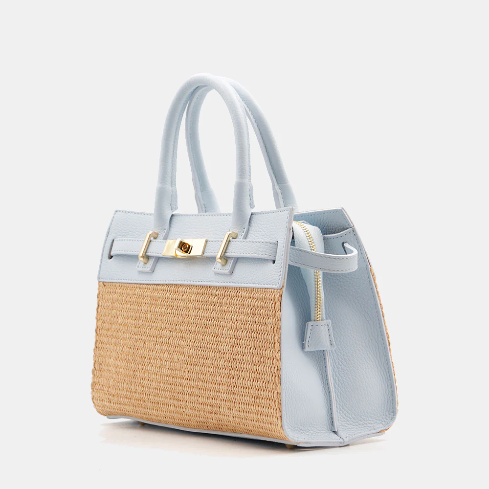 Borsa Donna a Mano VIAVERDI in Rafia e Pelle Celeste Made in Italy linea Artimino - Image 3