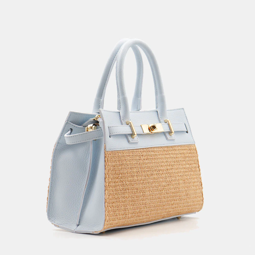 Borsa Donna a Mano VIAVERDI in Rafia e Pelle Celeste Made in Italy linea Artimino - Image 5