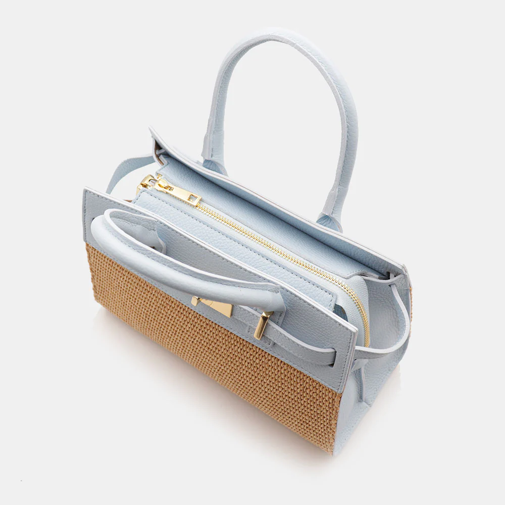 Borsa Donna a Mano VIAVERDI in Rafia e Pelle Celeste Made in Italy linea Artimino - Image 9