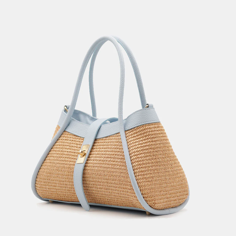 Borsa Donna a Mano VIAVERDI in Rafia e Pelle Celeste Made in Italy linea Cortona - Image 3