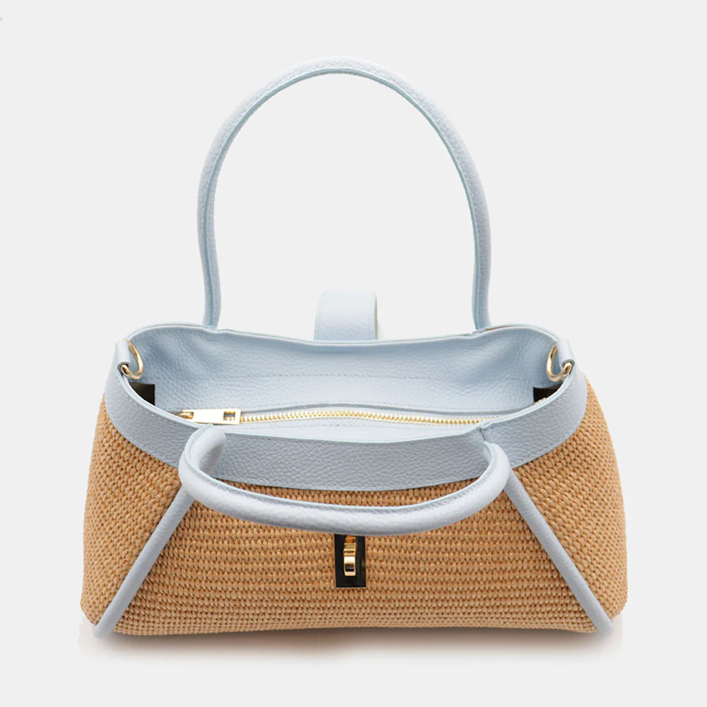 Borsa Donna a Mano VIAVERDI in Rafia e Pelle Celeste Made in Italy linea Cortona - Image 8
