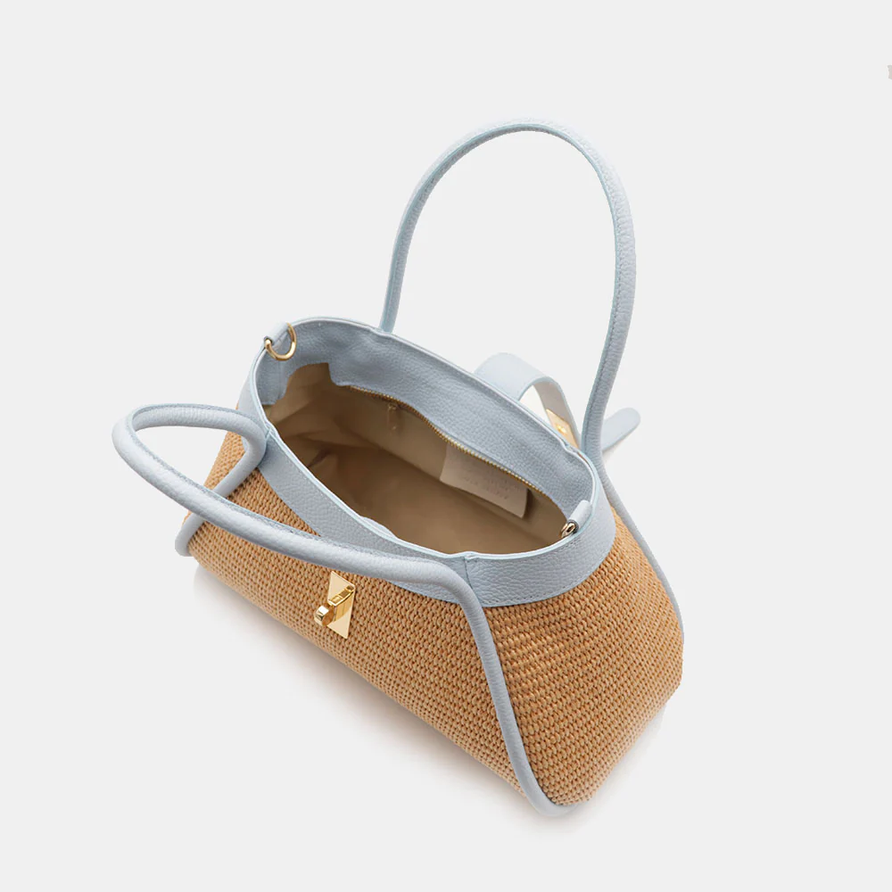Borsa Donna a Mano VIAVERDI in Rafia e Pelle Celeste Made in Italy linea Cortona - Image 9