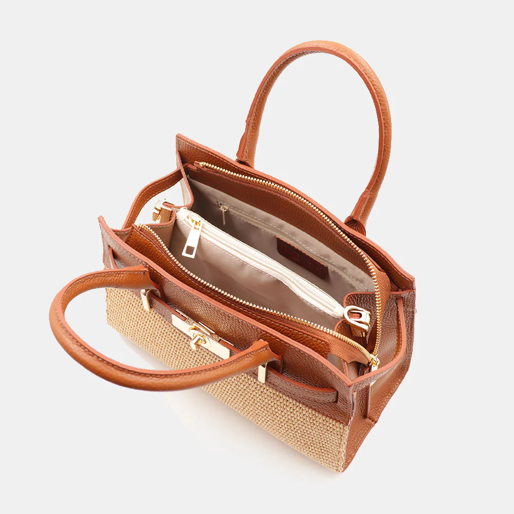 Borsa Donna a Mano VIAVERDI in Rafia e Pelle Color Cuoio Made in Italy linea Artimino - Image 10