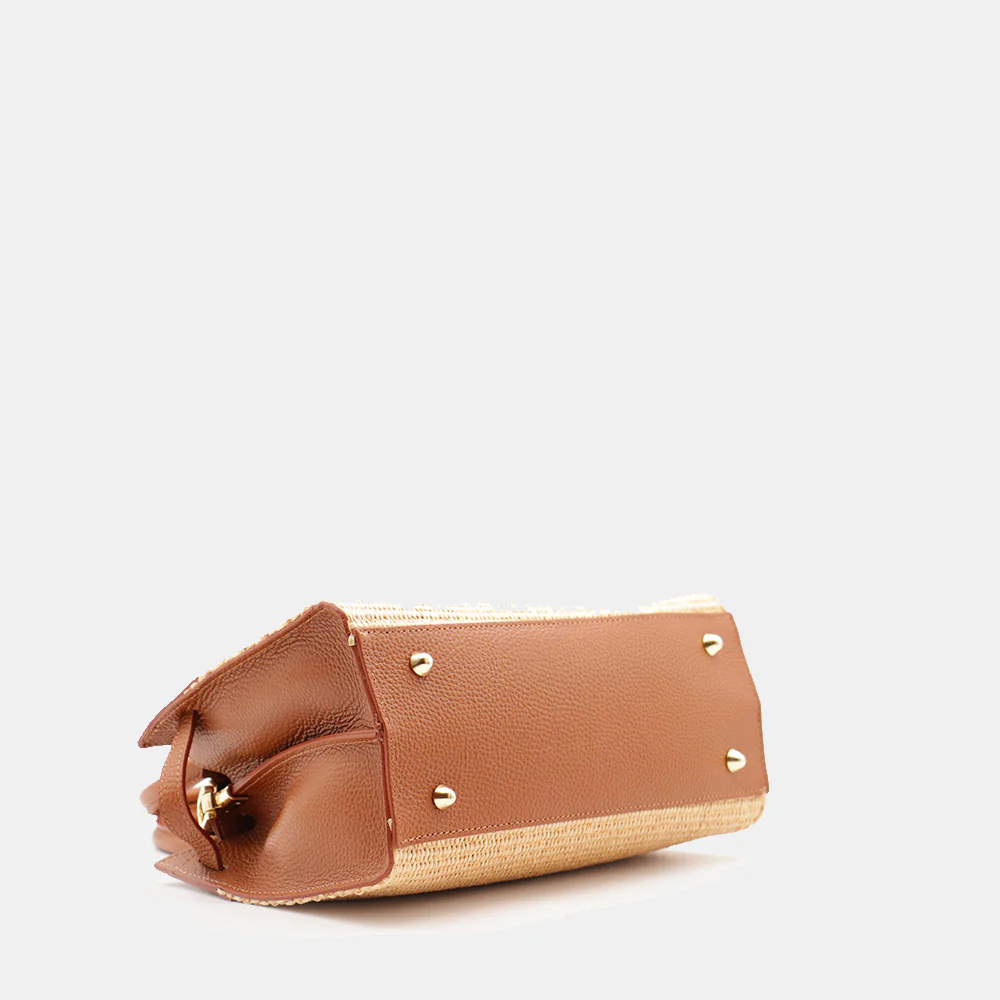 Borsa Donna a Mano VIAVERDI in Rafia e Pelle Color Cuoio Made in Italy linea Artimino - Image 12