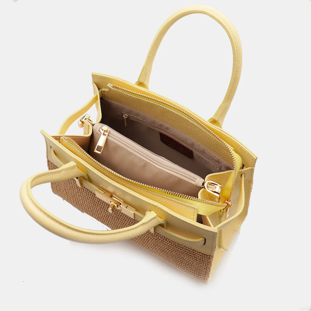 Borsa Donna a Mano VIAVERDI in Rafia e Pelle Gialla Made in Italy linea Artimino - Image 10