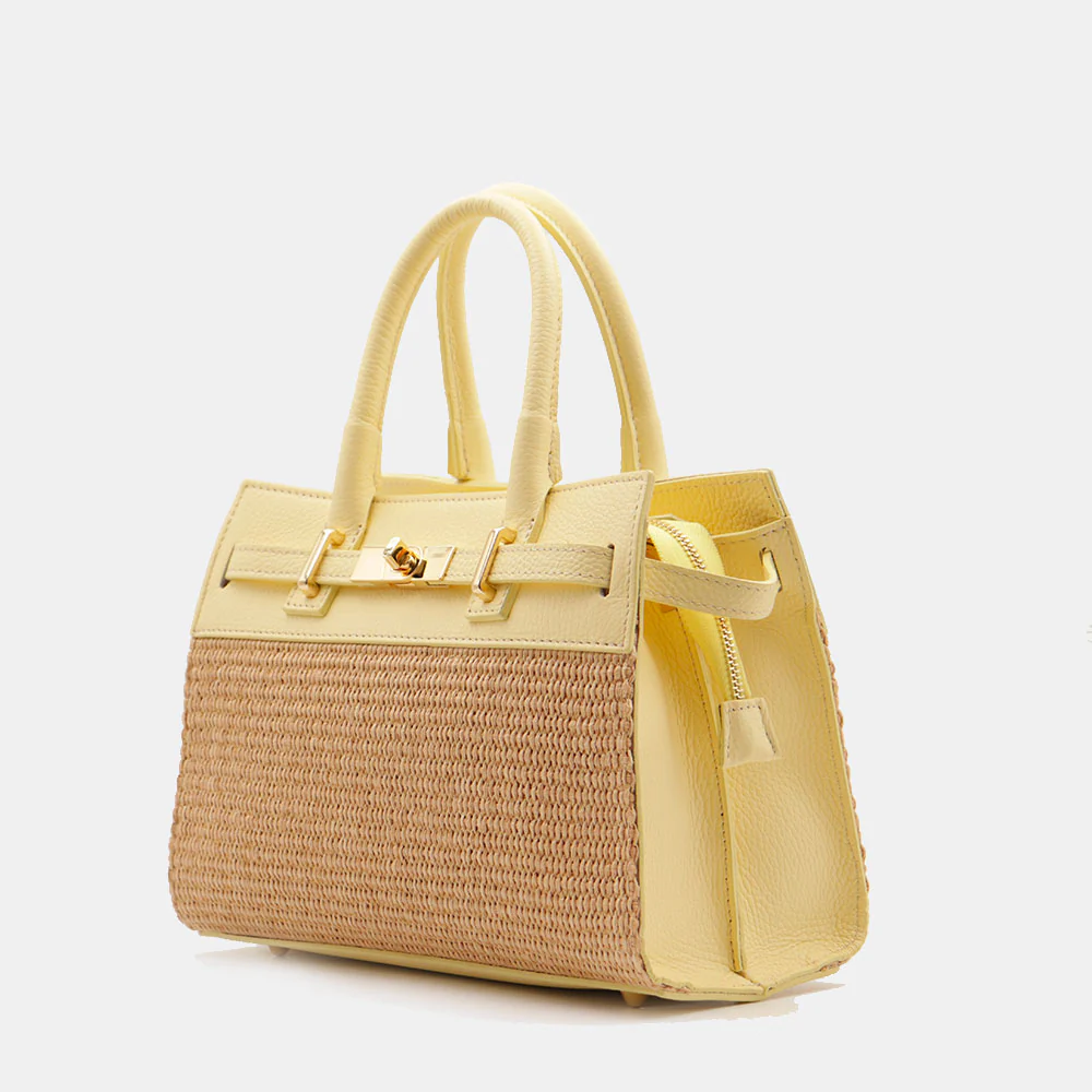 Borsa Donna a Mano VIAVERDI in Rafia e Pelle Gialla Made in Italy linea Artimino - Image 3