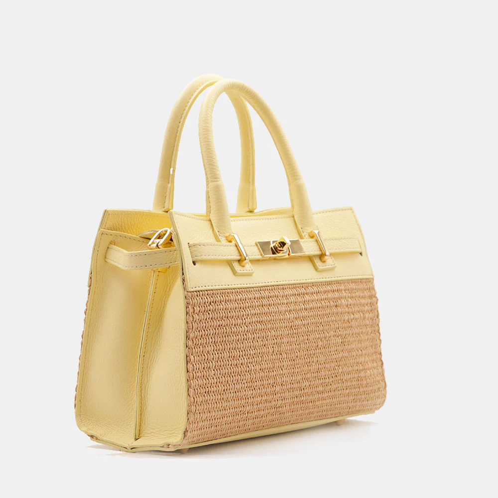 Borsa Donna a Mano VIAVERDI in Rafia e Pelle Gialla Made in Italy linea Artimino - Image 5