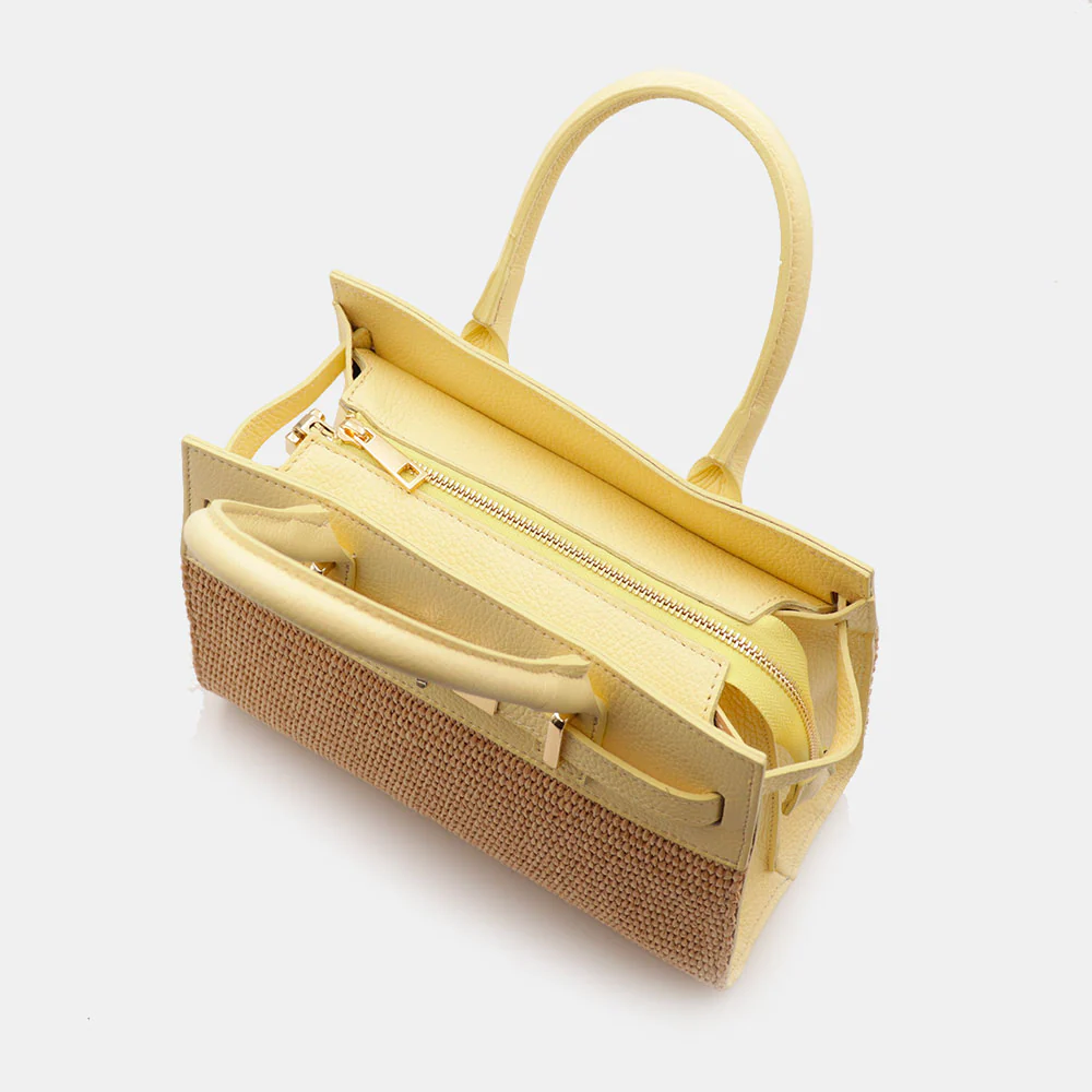 Borsa Donna a Mano VIAVERDI in Rafia e Pelle Gialla Made in Italy linea Artimino - Image 9