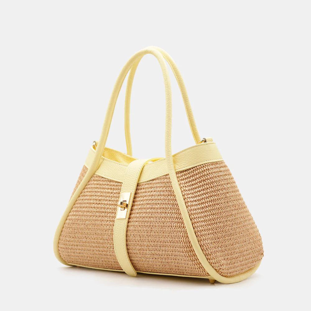 Borsa Donna a Mano VIAVERDI in Rafia e Pelle Gialla Made in Italy linea Cortona - Image 3