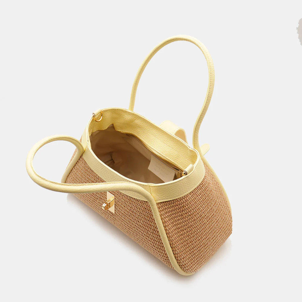 Borsa Donna a Mano VIAVERDI in Rafia e Pelle Gialla Made in Italy linea Cortona - Image 9