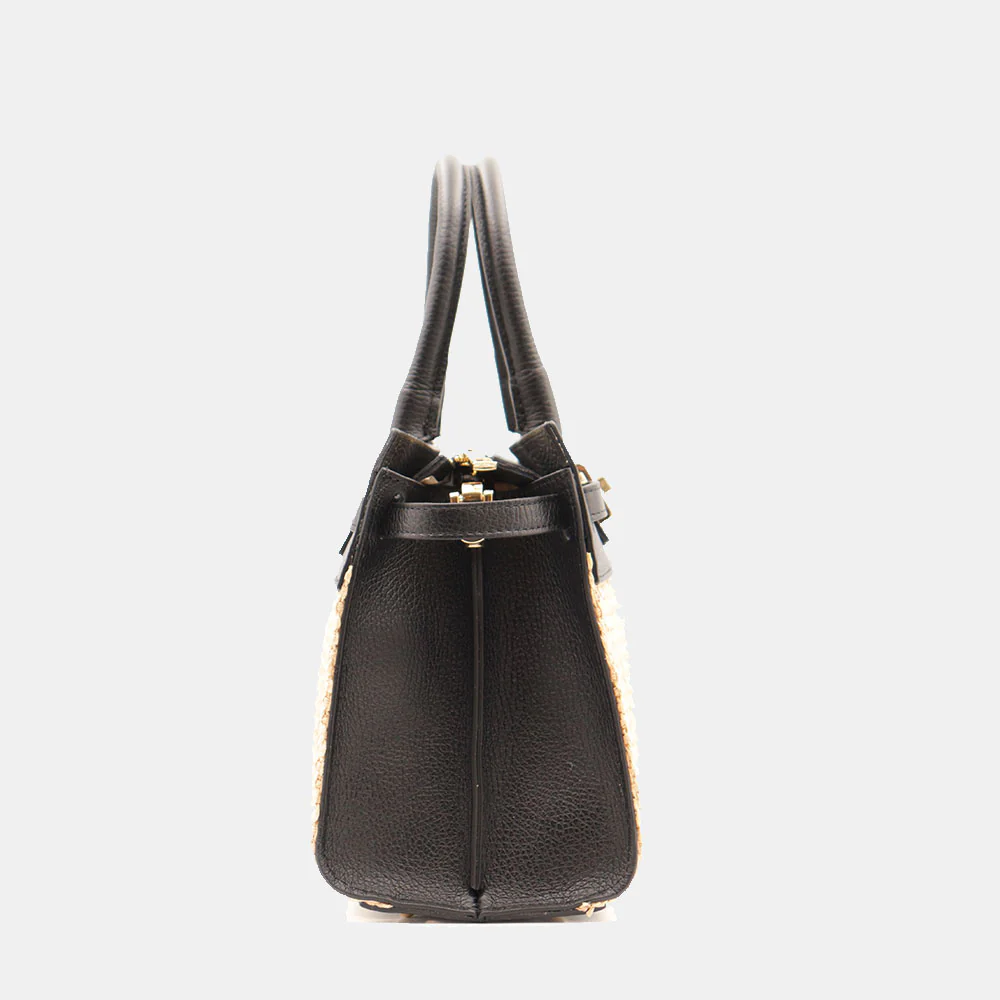 Borsa Donna a Mano VIAVERDI in Rafia e Pelle Nera Made in Italy linea Artimino - Image 7