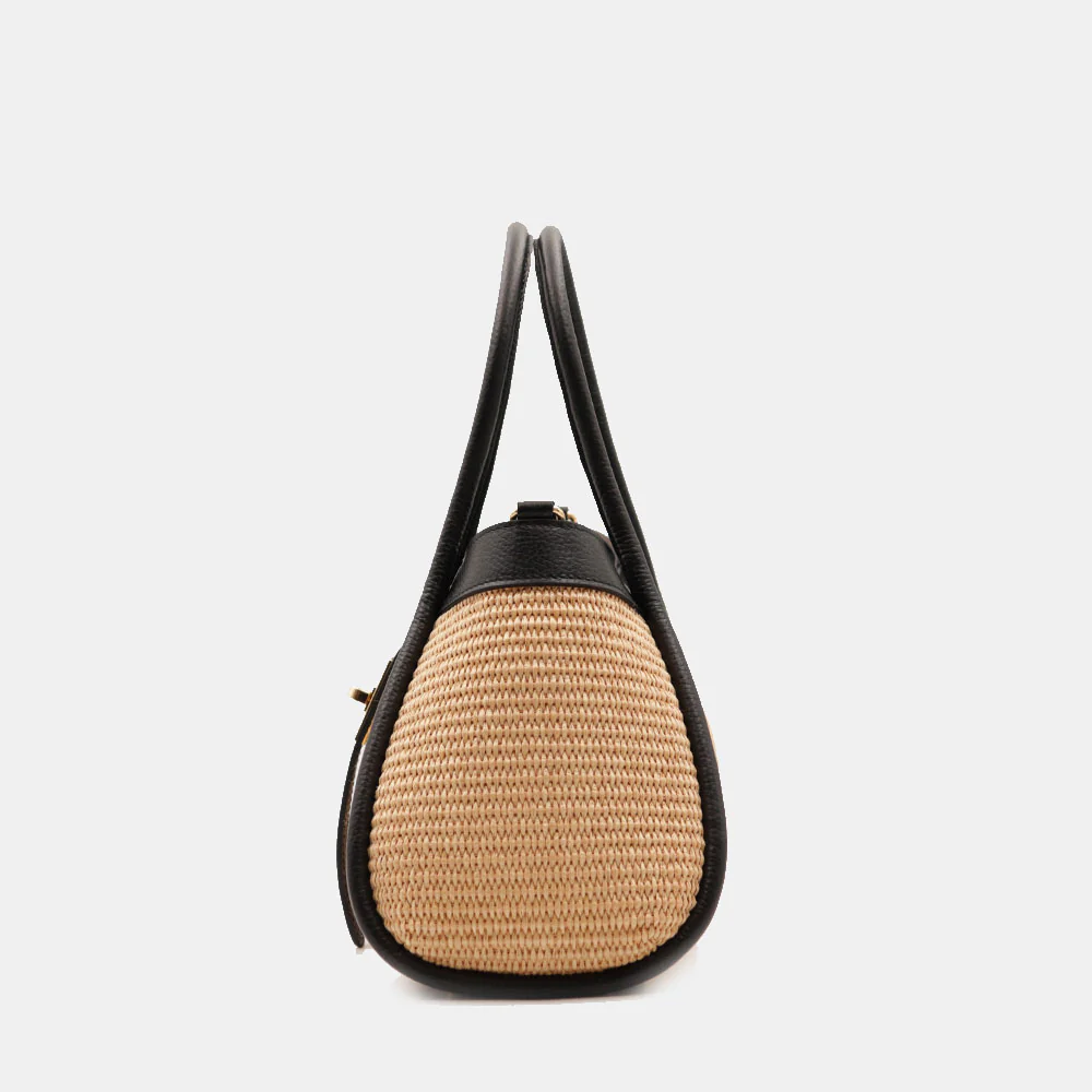 Borsa Donna a Mano VIAVERDI in Rafia e Pelle Nera Made in Italy linea Cortona - Image 7