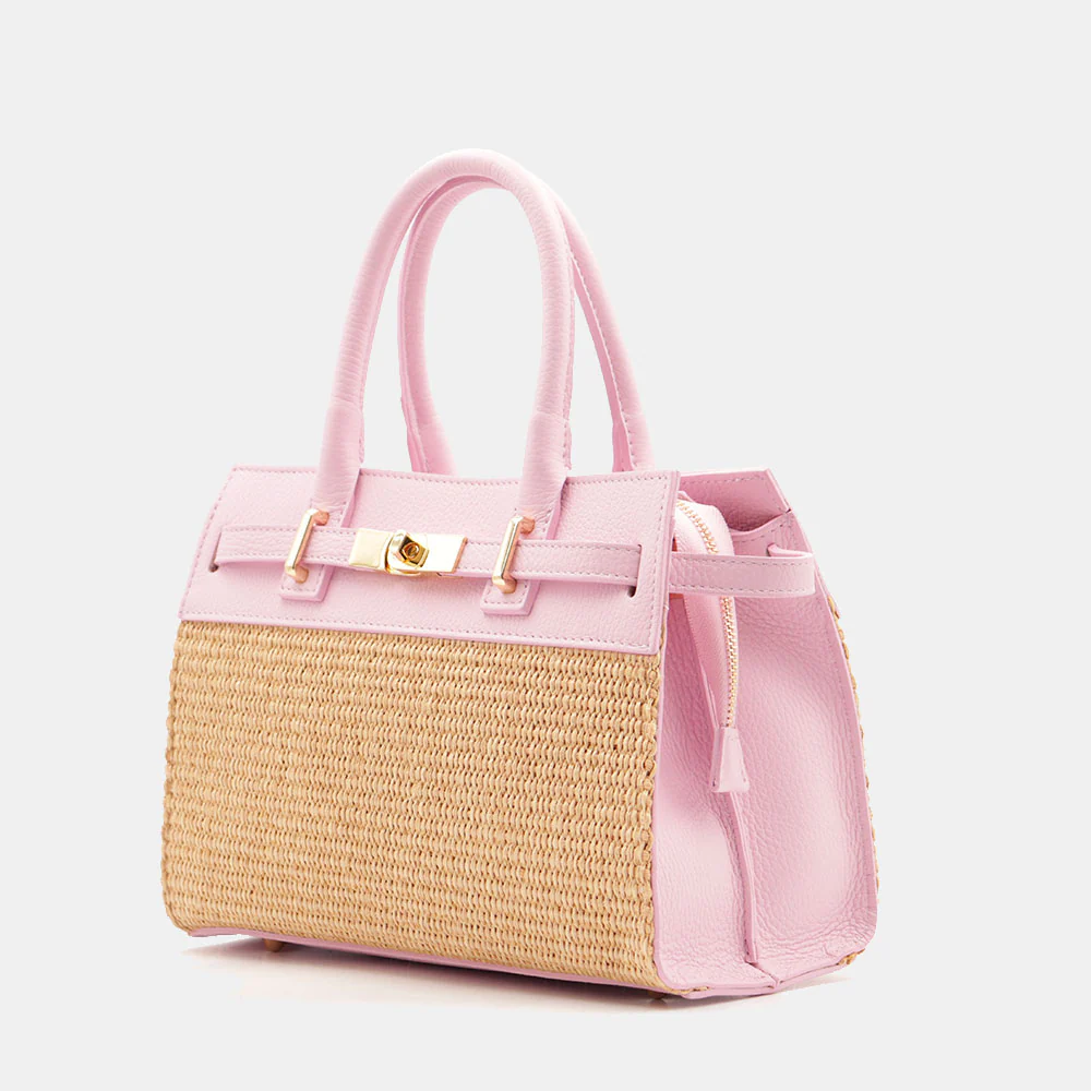 Borsa Donna a Mano VIAVERDI in Rafia e Pelle Rosa Made in Italy linea Artimino - Image 3