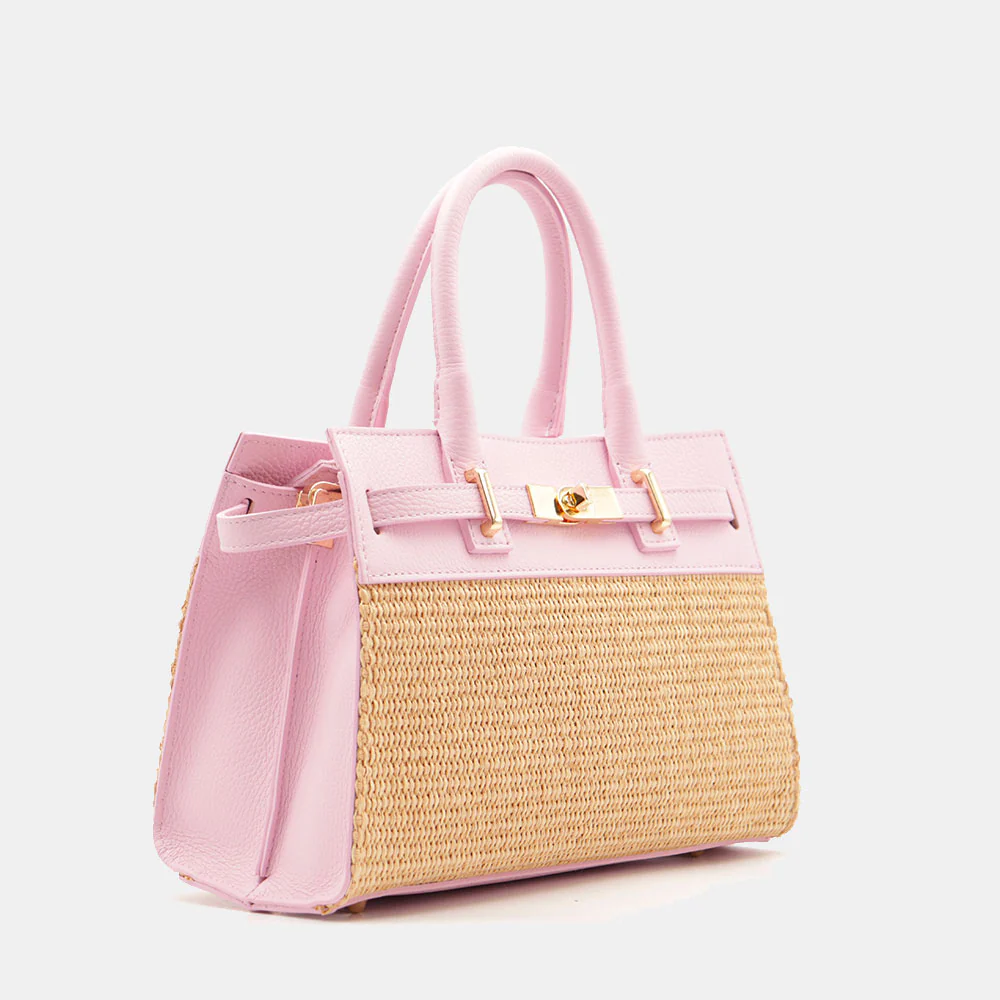 Borsa Donna a Mano VIAVERDI in Rafia e Pelle Rosa Made in Italy linea Artimino - Image 5