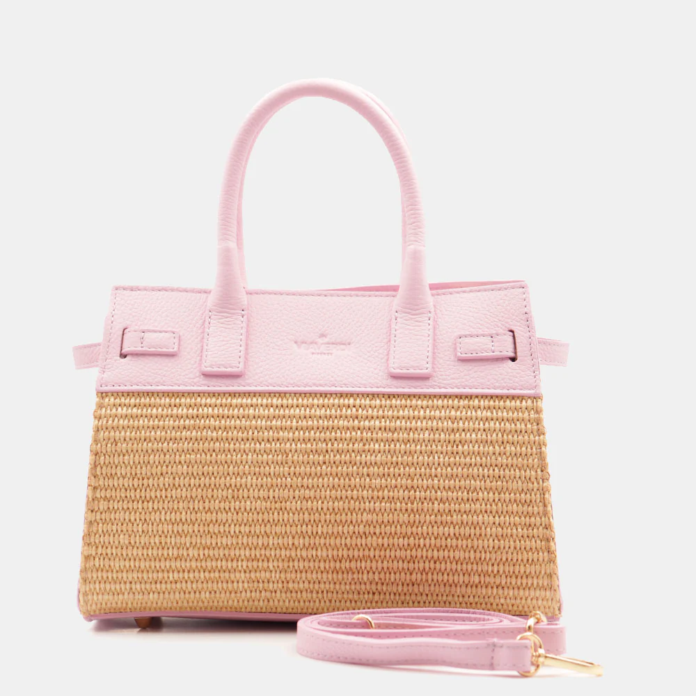 Borsa Donna a Mano VIAVERDI in Rafia e Pelle Rosa Made in Italy linea Artimino - Image 6