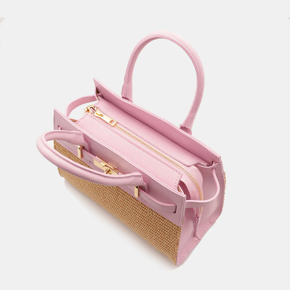 Borsa Donna a Mano VIAVERDI in Rafia e Pelle Rosa Made in Italy linea Artimino - Image 8
