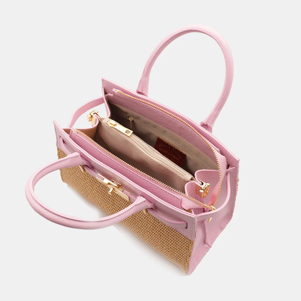 Borsa Donna a Mano VIAVERDI in Rafia e Pelle Rosa Made in Italy linea Artimino - Image 9