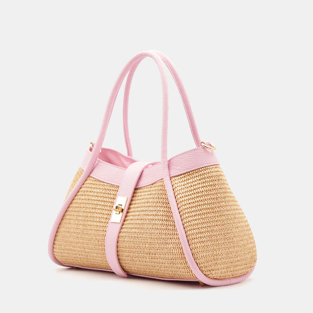 Borsa Donna a Mano VIAVERDI in Rafia e Pelle Rosa Made in Italy linea Cortona - Image 3