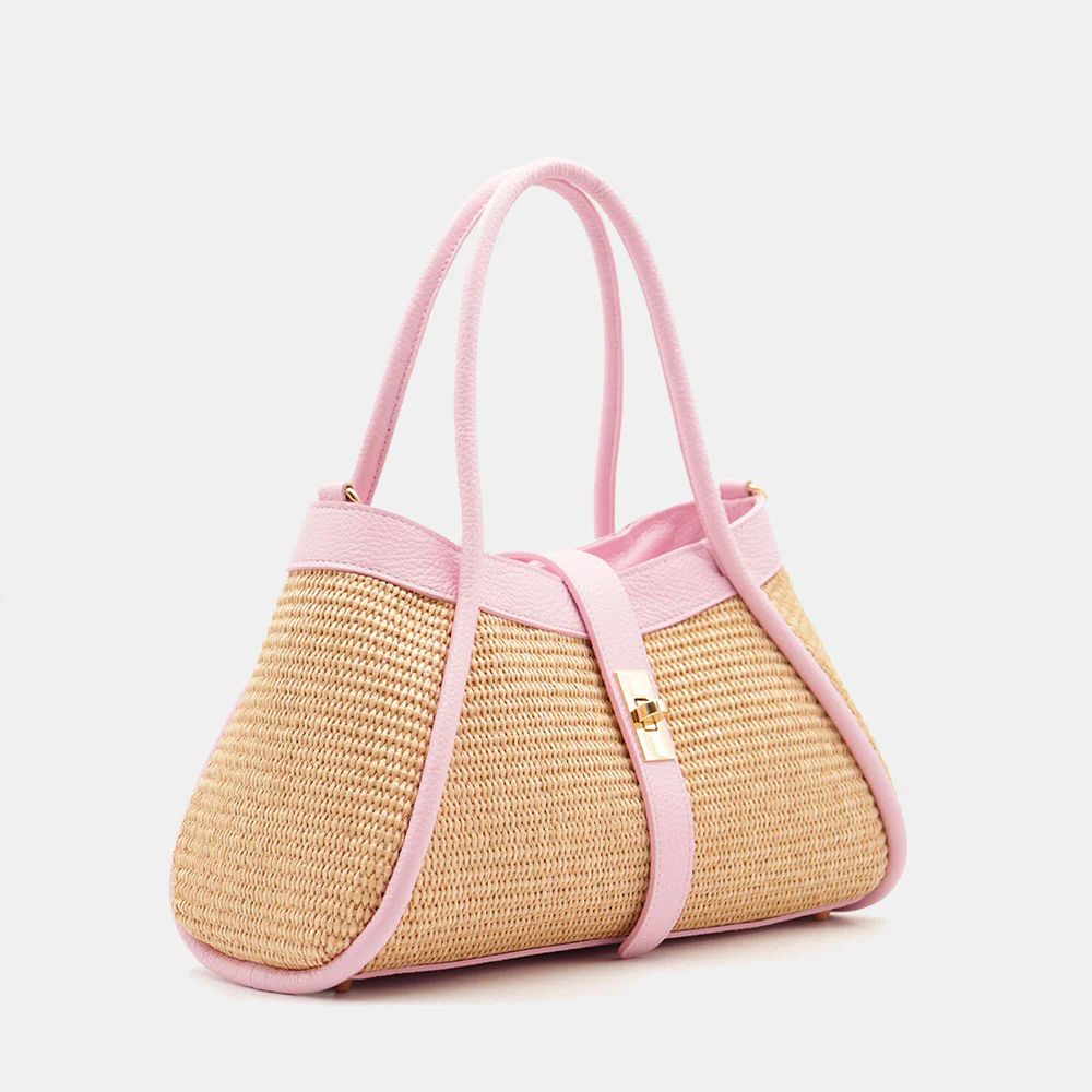 Borsa Donna a Mano VIAVERDI in Rafia e Pelle Rosa Made in Italy linea Cortona - Image 4