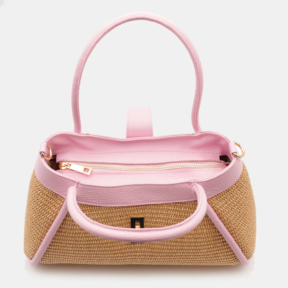 Borsa Donna a Mano VIAVERDI in Rafia e Pelle Rosa Made in Italy linea Cortona - Image 6