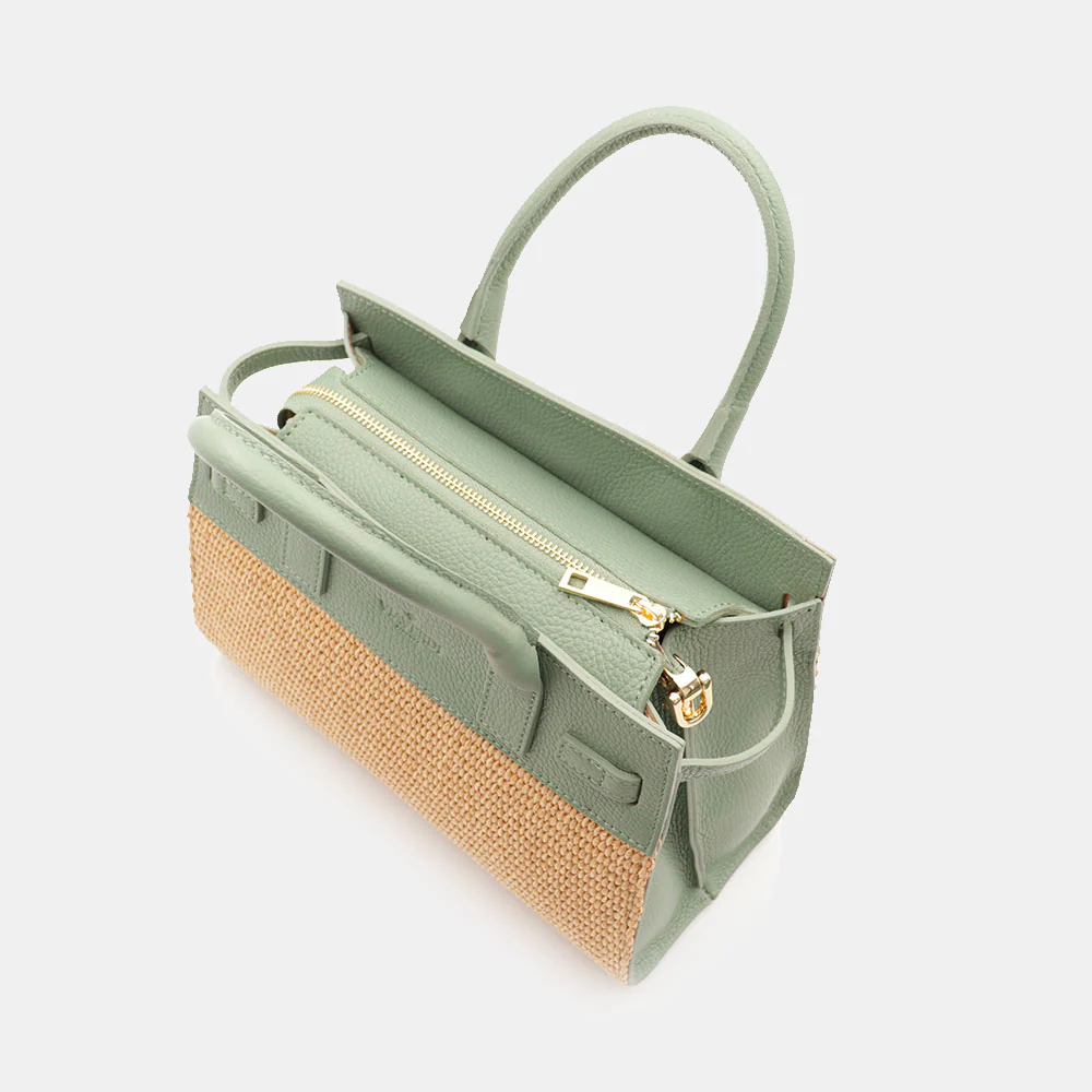 Borsa Donna a Mano VIAVERDI in Rafia e Pelle Verde Menta Made in Italy linea Artimino - Image 10
