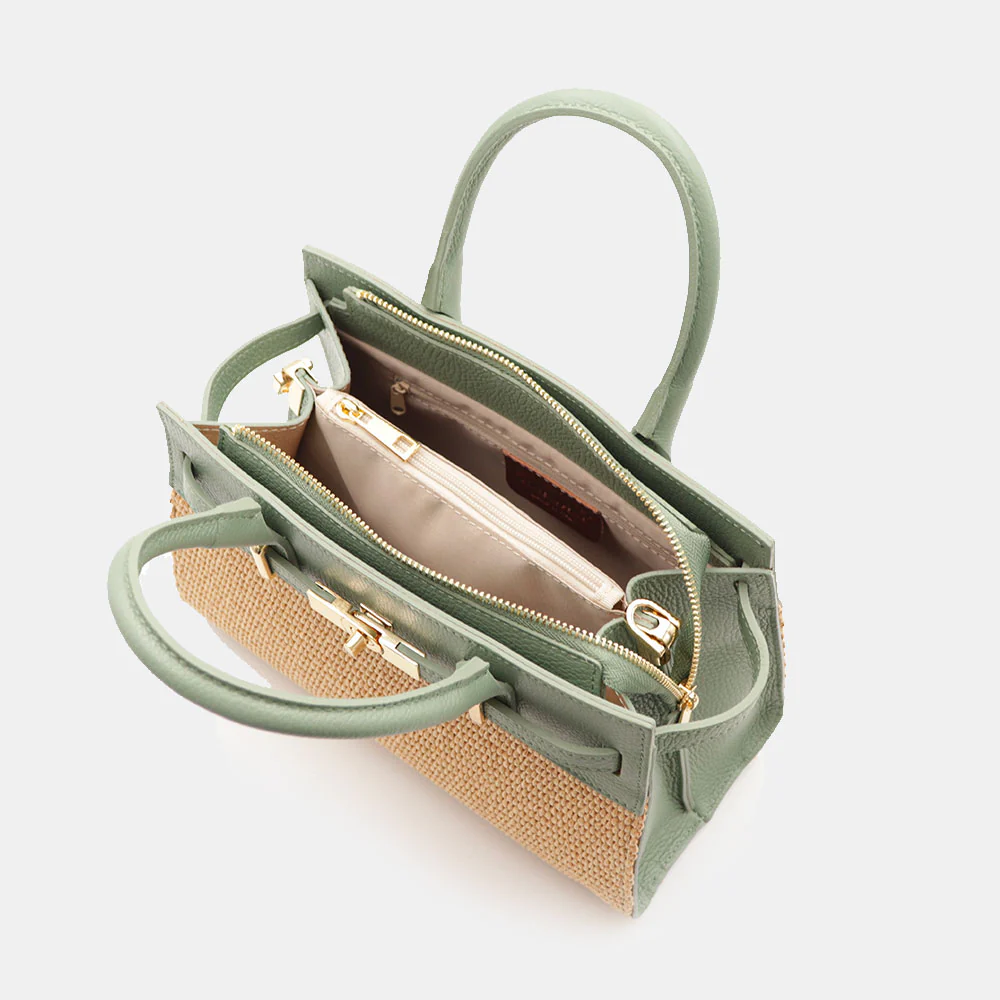 Borsa Donna a Mano VIAVERDI in Rafia e Pelle Verde Menta Made in Italy linea Artimino - Image 11