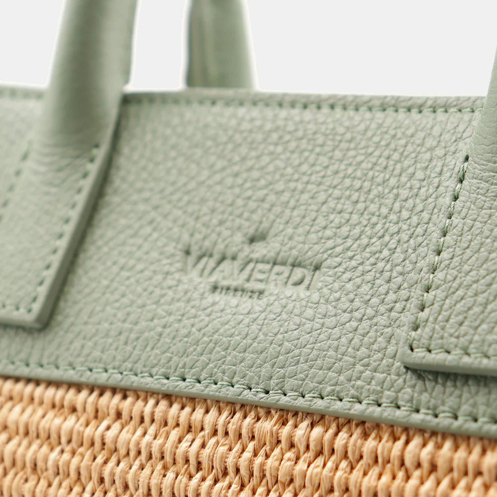 Borsa Donna a Mano VIAVERDI in Rafia e Pelle Verde Menta Made in Italy linea Artimino - Image 12