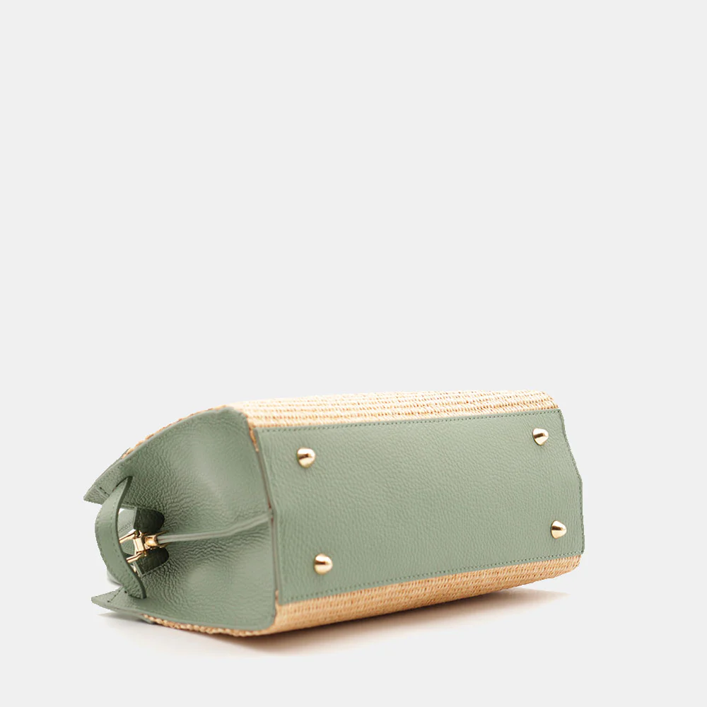 Borsa Donna a Mano VIAVERDI in Rafia e Pelle Verde Menta Made in Italy linea Artimino - Image 13