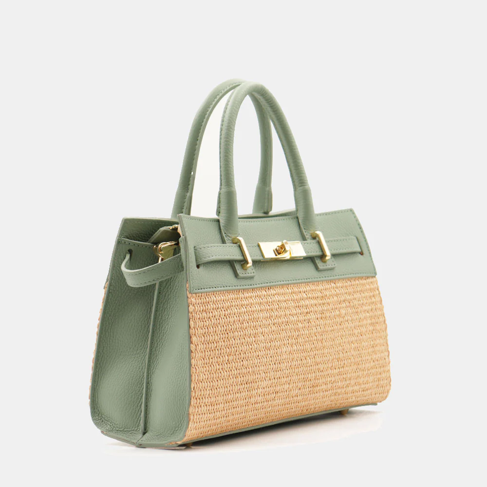 Borsa Donna a Mano VIAVERDI in Rafia e Pelle Verde Menta Made in Italy linea Artimino - Image 5